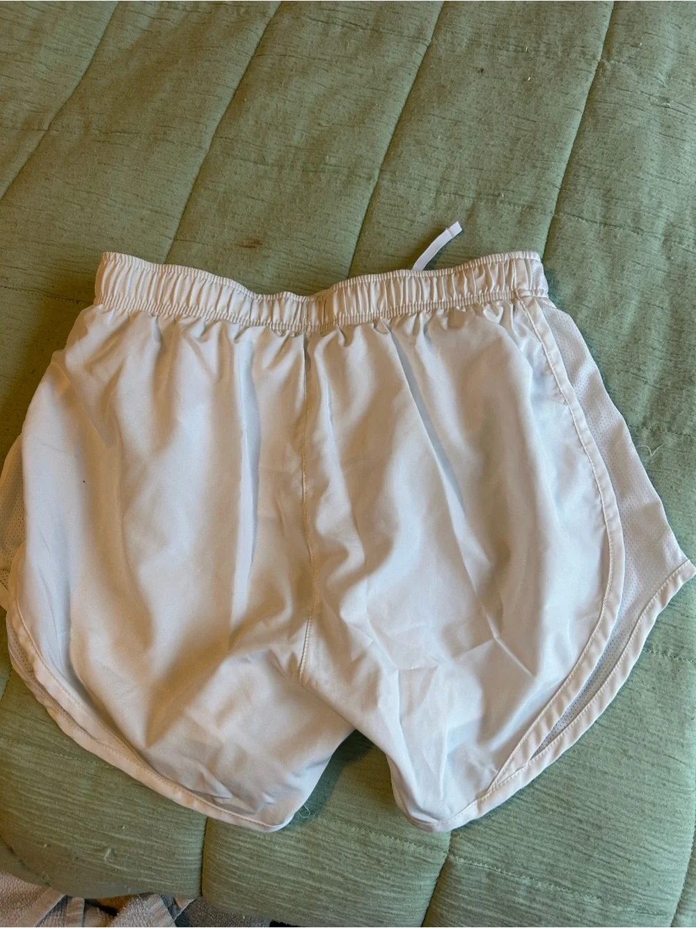 Nike White Women’s Athletic Running Shorts with Grey Swoosh